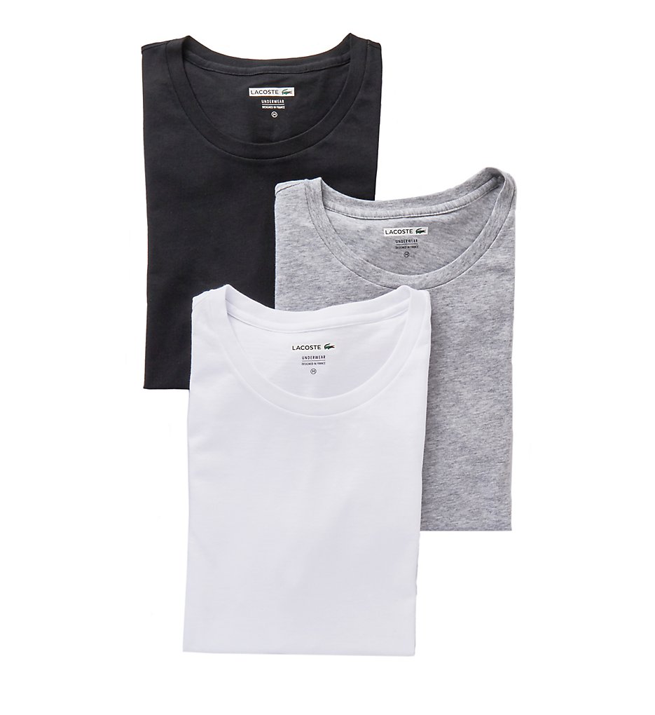 Lacoste RAM8701 Essentials 100% Cotton Crew T-Shirts - 3 Pack (Black/Grey/White)