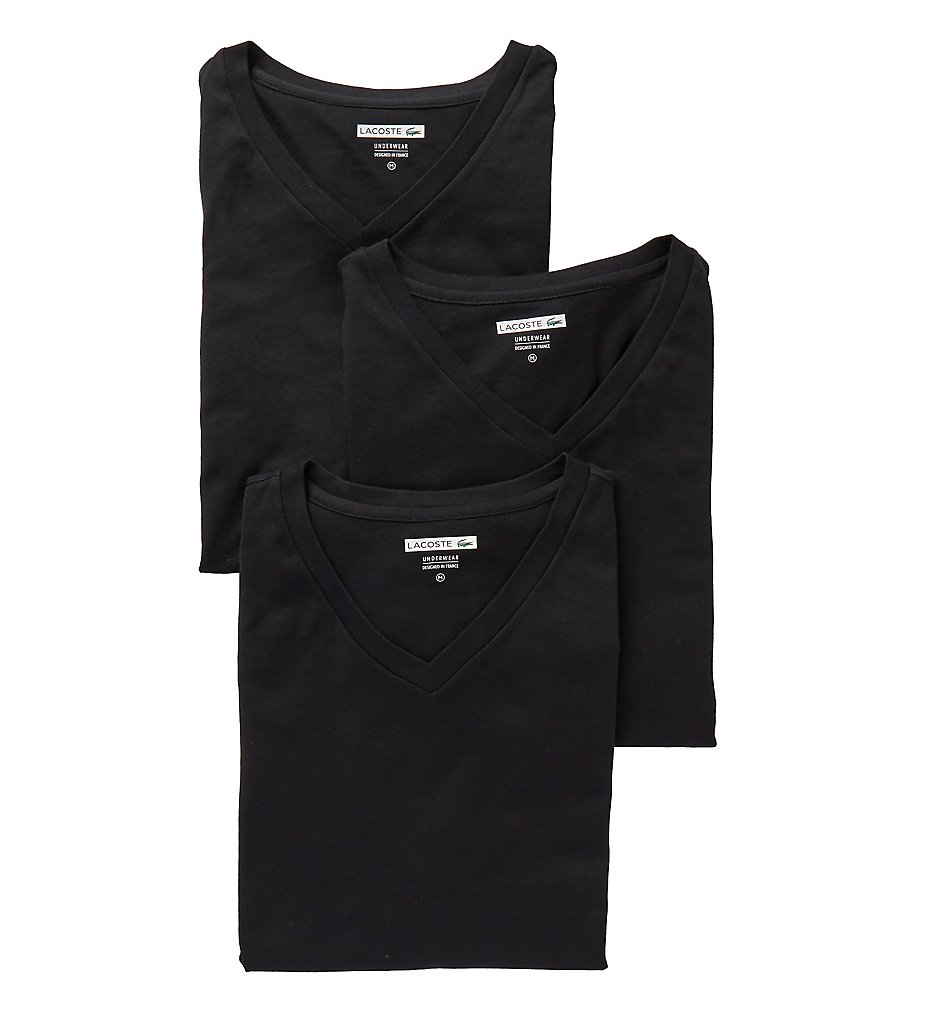 Lacoste RAM8801 Essentials 100% Cotton V-Neck T-Shirts - 3 Pack (Black)