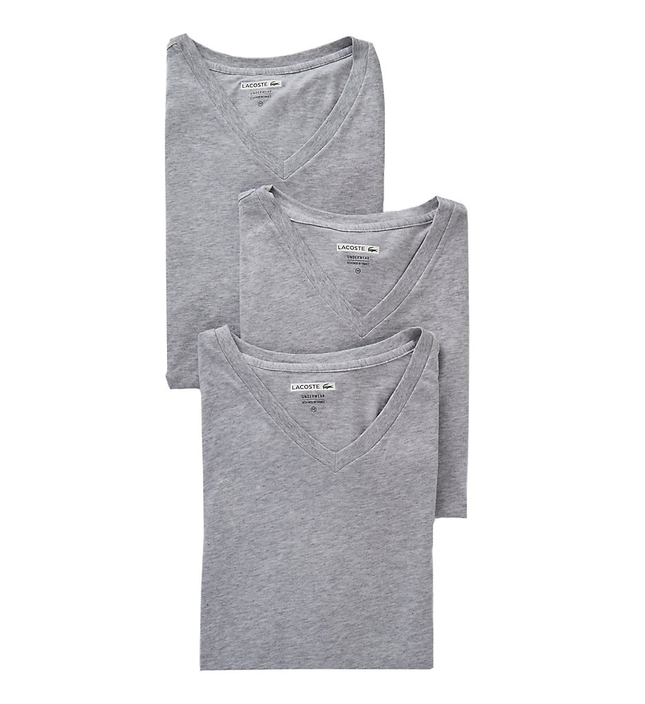 Lacoste RAM8801 Essentials 100% Cotton V-Neck T-Shirts - 3 Pack (Grey)