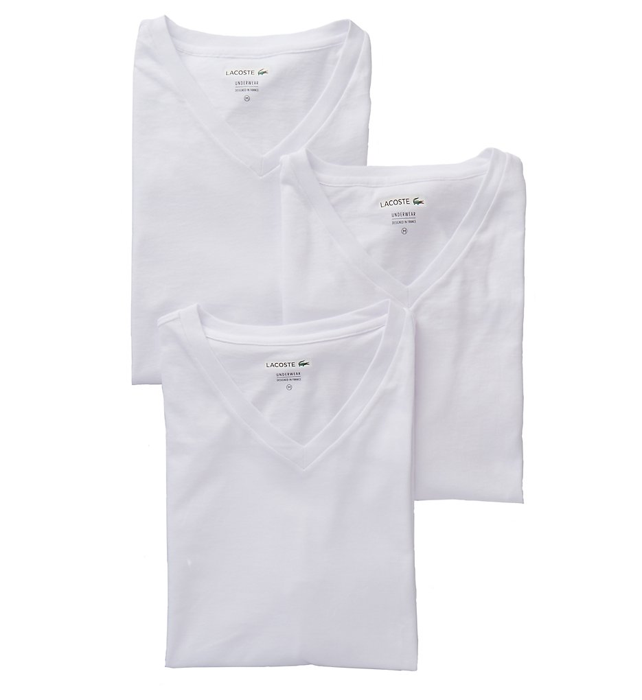 Lacoste RAM8801 Essentials 100% Cotton V-Neck T-Shirts - 3 Pack (White)