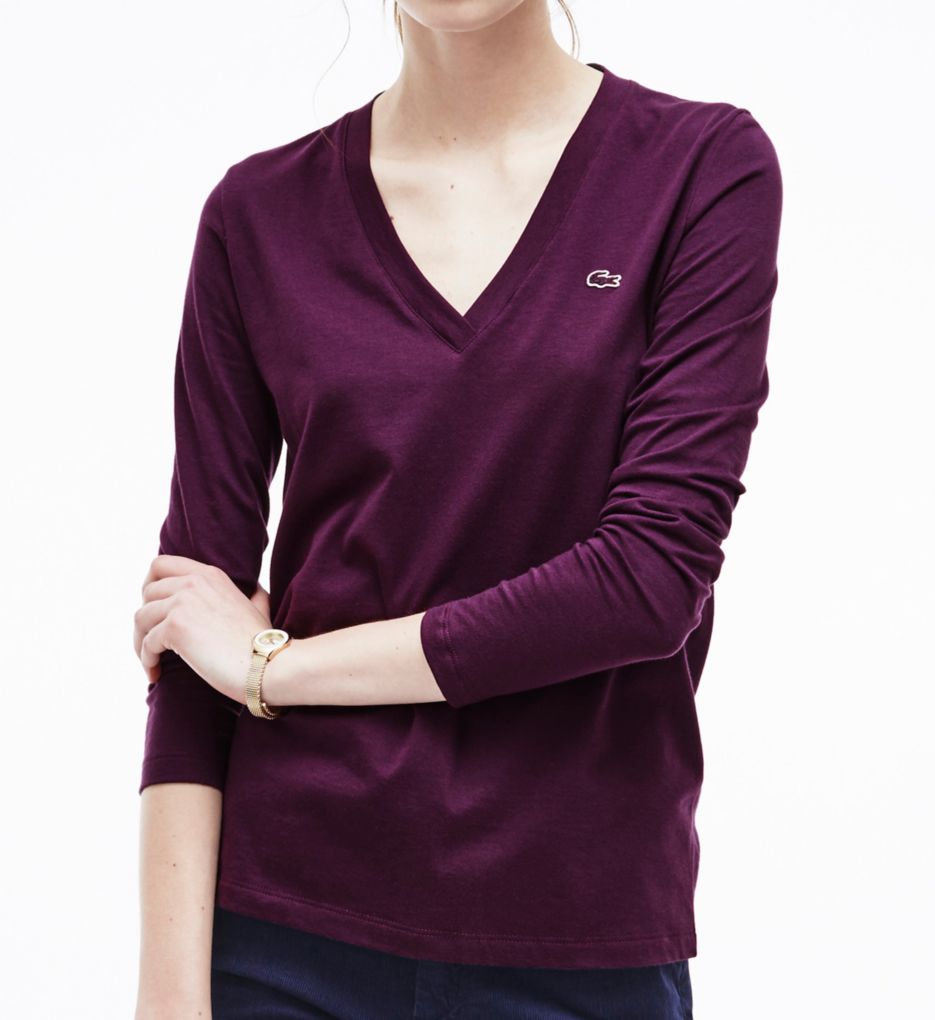 Long Sleeve Cotton Jersey V-Neck T-Shirt