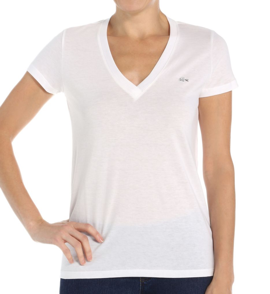 Short Sleeve Cotton Jersey V-Neck T-Shirt-fs