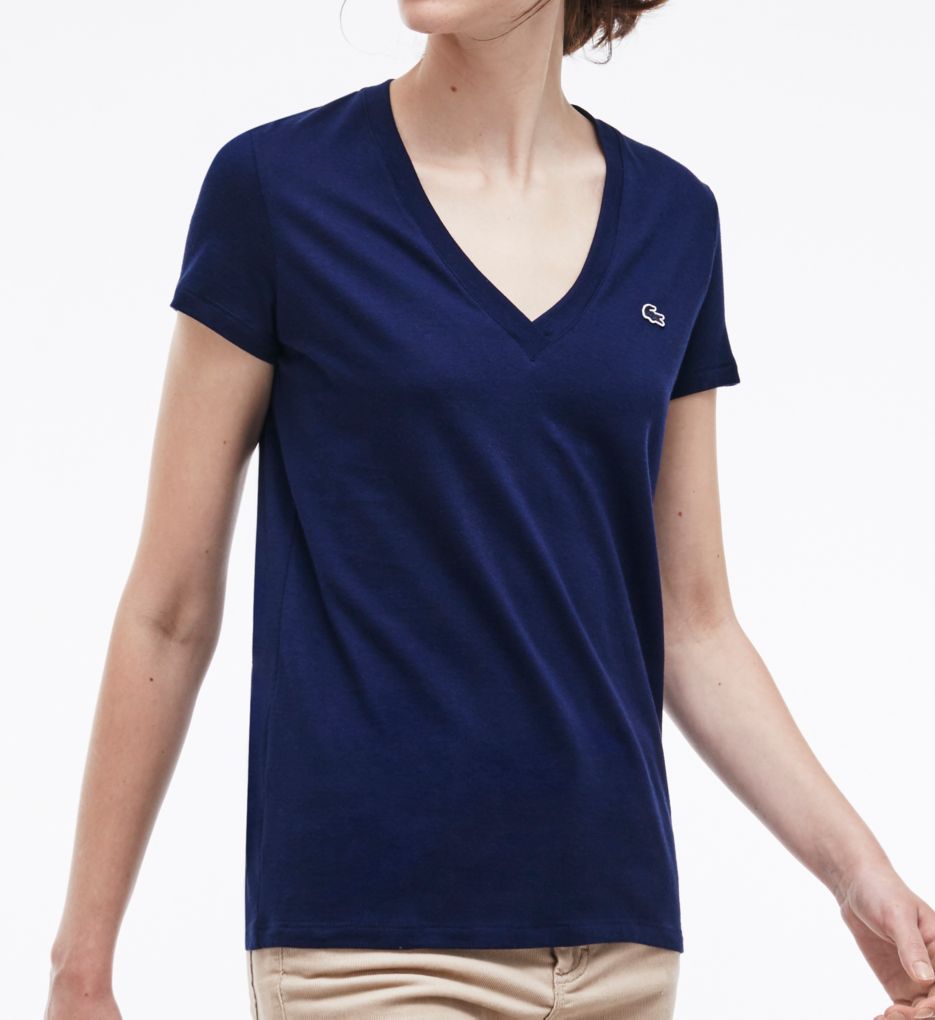Short Sleeve Cotton Jersey V-Neck T-Shirt-gs