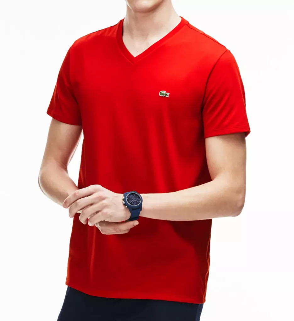 Pima Short Sleeve V-Neck T-Shirt RED M