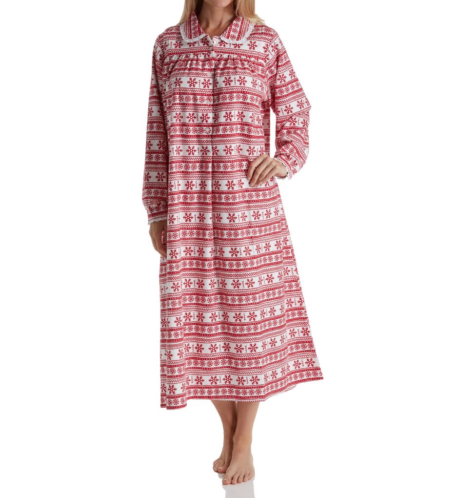 Long Sleeve Flannel Gown with Peter Pan Collar