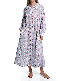 Long Sleeve Flannel Gown with Peter Pan Collar Multi Floral S