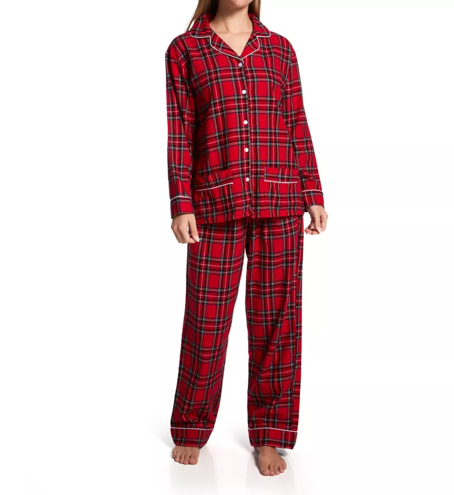 Long Sleeve Flannel Pajama Set Red Plaid M