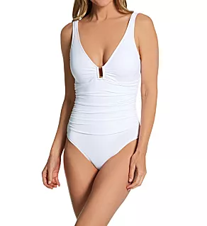 Beach Club Solids Ring Underwire 1 Pc Swimsuit White 16