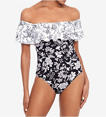 Lauren Ralph Lauren Toile Floral Ruffle Off The Shoulder Swimsuit