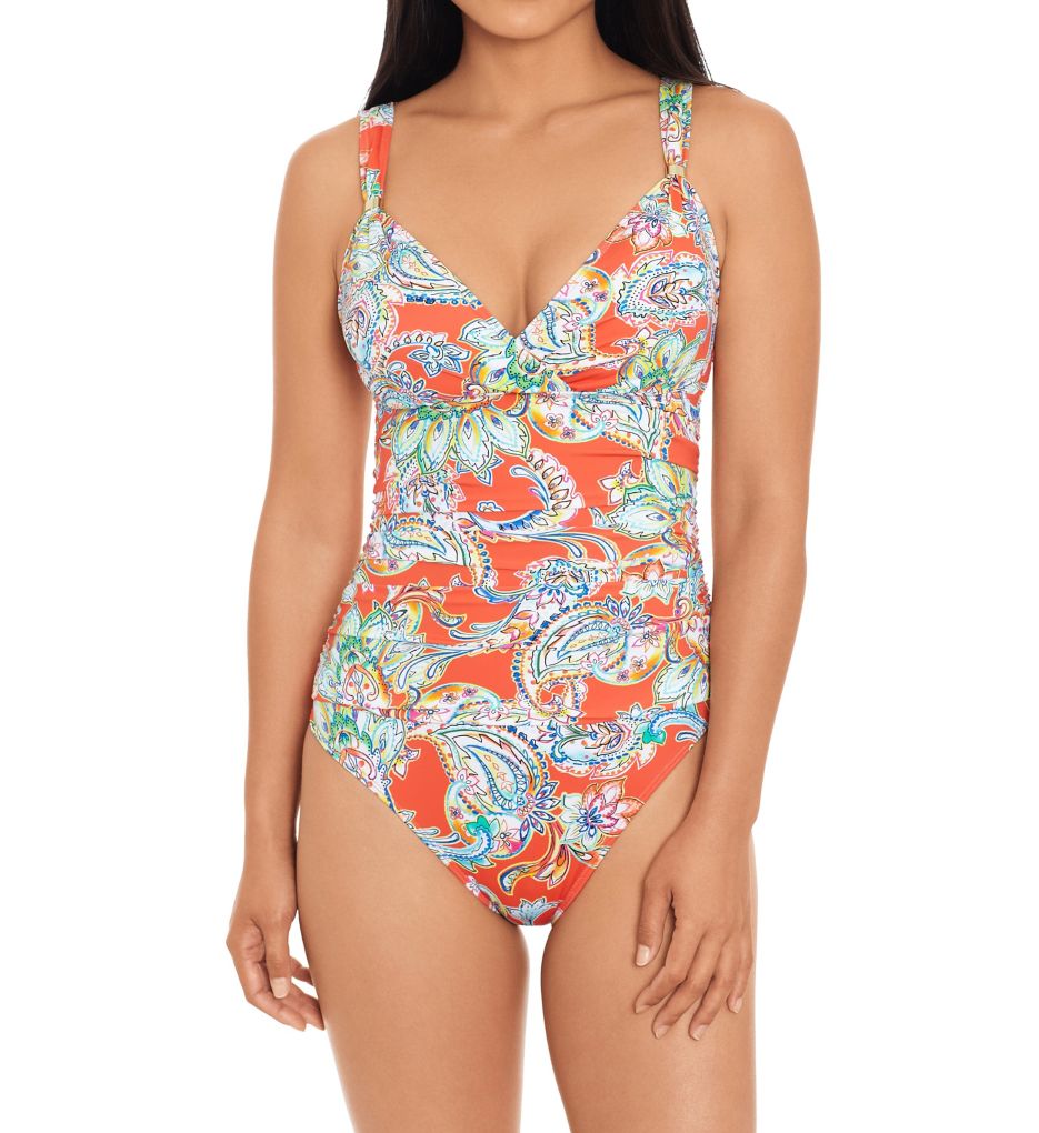 Multi Paisley Surplice OTS One Piece Swimsuit Multi 4 by Lauren