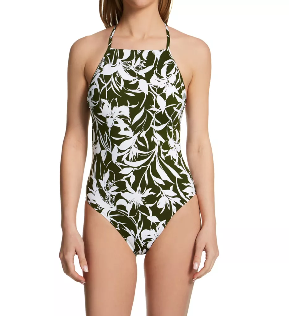 Tropic Monotone Shaping High Neck Mio Swimsuit Olive 12