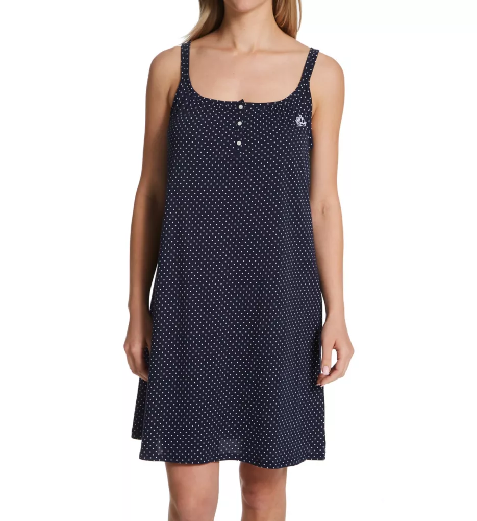 Double Strap Nightgown Navy Dot S