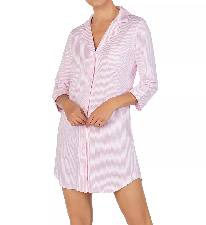 Heritage Knits 3/4 Sleeve Classic Sleepshirt Pink/White Stripe XS