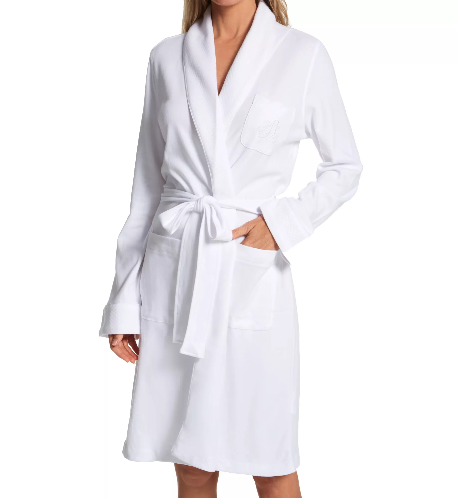 Quilted Shawl Collar Robe White L