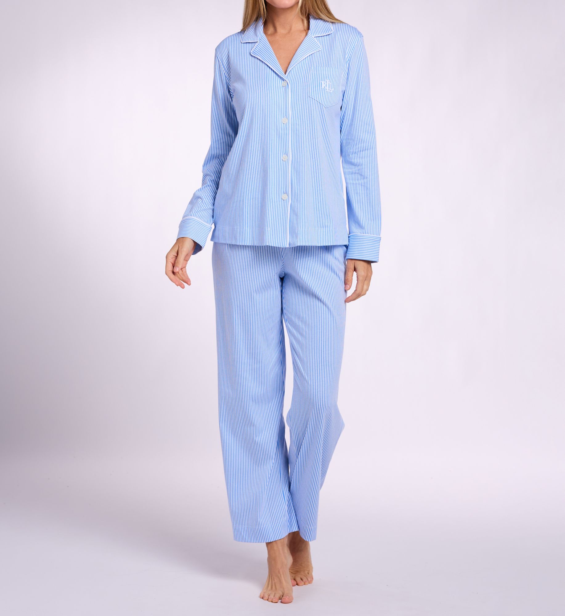 Lauren Ralph Lauren Long Sleeve Notch Collar Long Pant PJ Set 818702 - Image 1