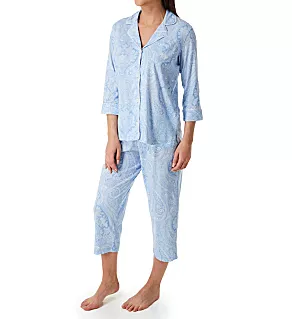 Heritage Knits 3/4 Sleeve Classic Capri PJ Set Blue Paisley S