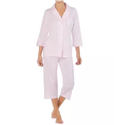 Heritage Knits 3/4 Sleeve Classic Capri PJ Set Pink/White Stripe S