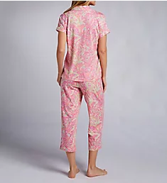Plus Classic Knit Capri Pant PJ Set Pink Paisley 1X