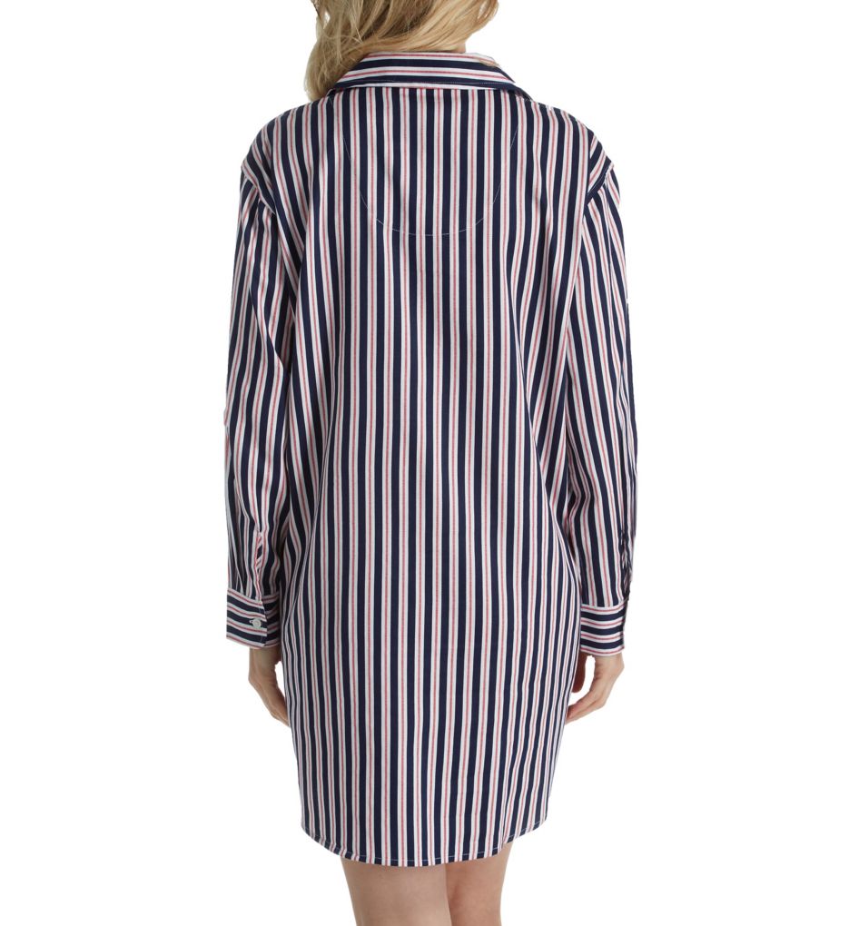 Navy Stripe Classic Sateen Long Sleeve Sleepshirt-bs