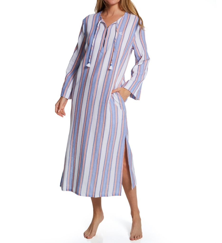 Eileen West Woven Striped Short Sleeve V-Neck Caftan