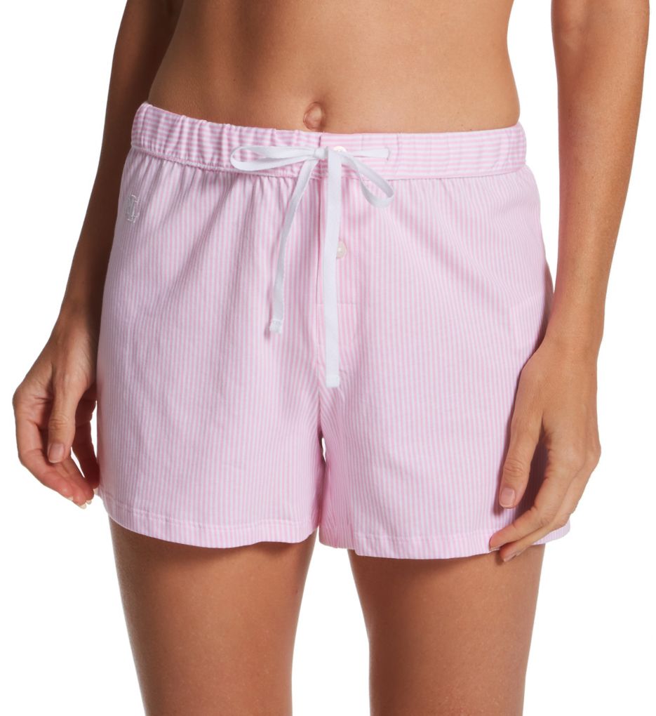 Lauren Ralph Lauren Jersey Boxer Sleep Shorts Pink/White Stripe L  - Image 1