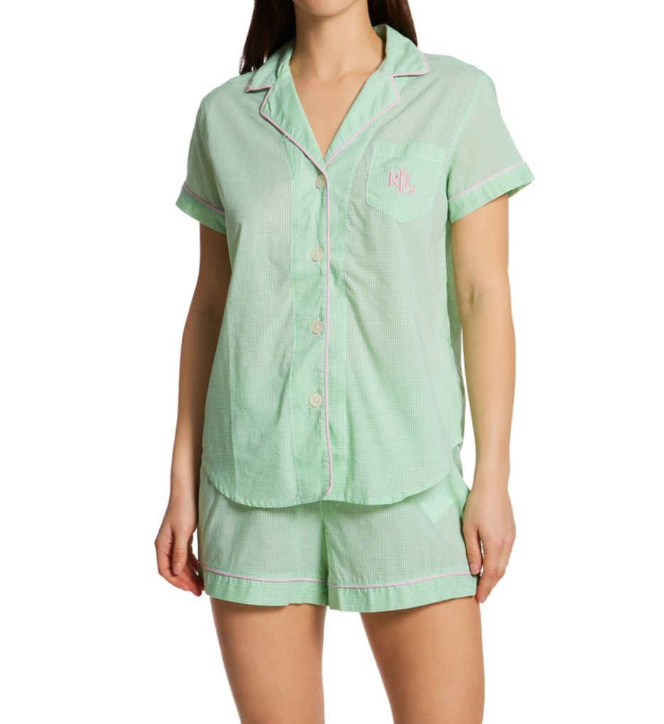 Woven Short Sleeve Notch Collar Boxer PJ Set-fs