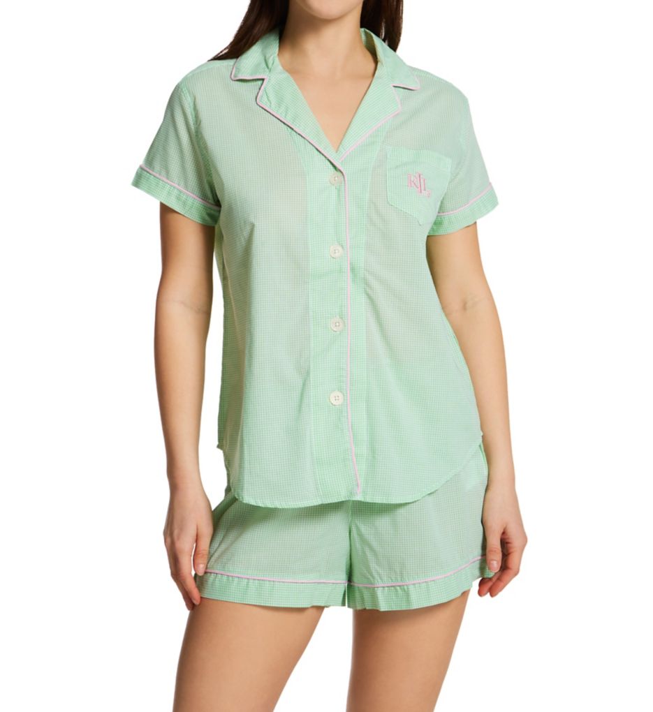 Woven Short Sleeve Notch Collar Boxer PJ Set