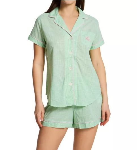 Lauren Ralph Lauren Woven Short Sleeve Notch Collar Boxer PJ Set LN12233