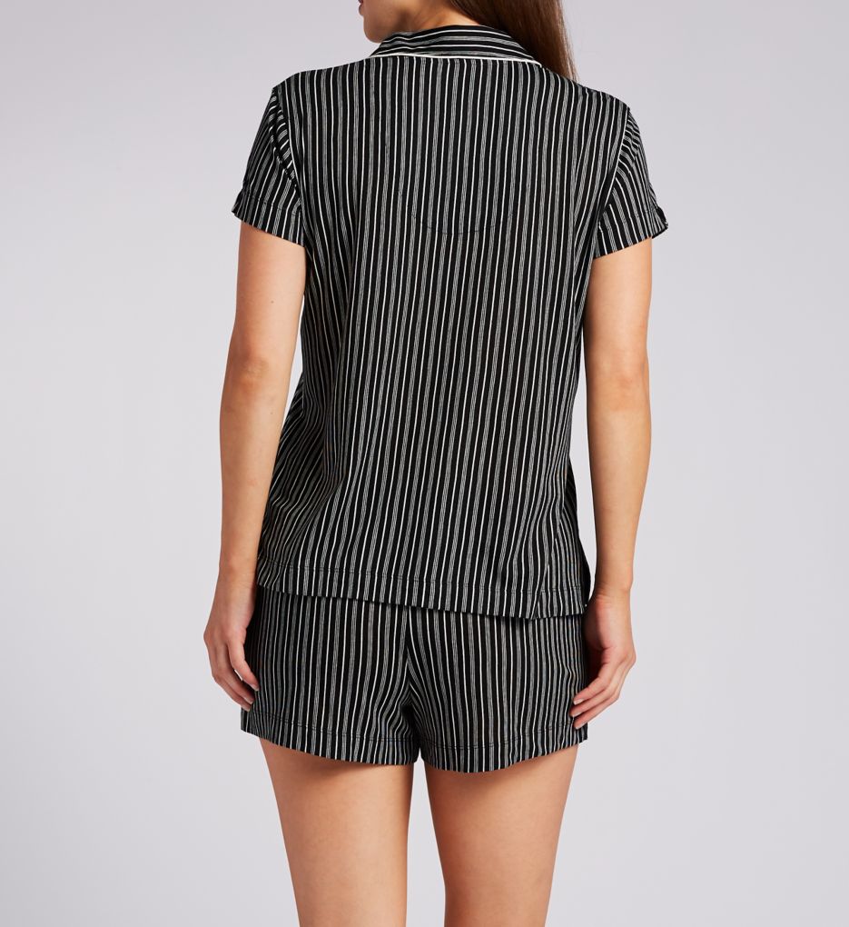 Lauren Ralph Lauren Short Sleeve Notch Collar Boxer PJ Set Black Stripe XS  - Image 2