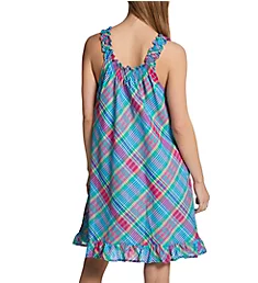 Classic Woven Sleeveless Smocked Neck Flounce Gown Multi Plaid S