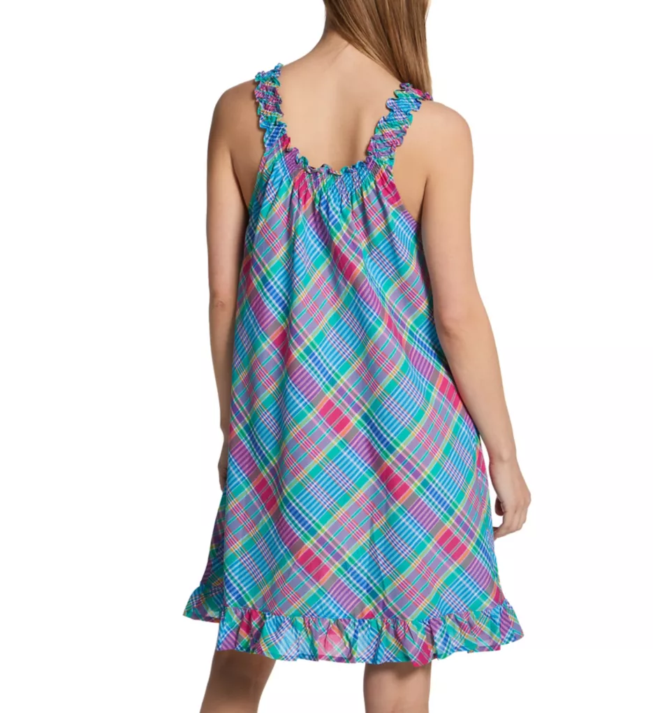 Classic Woven Sleeveless Smocked Neck Flounce Gown Multi Plaid L