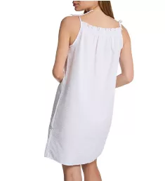 Seersucker Sleeveless Tie Strap Smocked Neck Gown