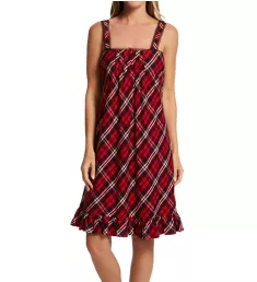 Brushed Herringbone Twill Sleeveless Short Gown Red Plaid XS