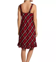 Brushed Herringbone Twill Sleeveless Short Gown Red Plaid XS