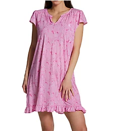 Classic Knit Split Neck Short Sleeve Flounce Gown Pink Paisley M