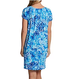Short Sleeve V-Neck Gown Blue Paisley S