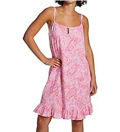 Classic Knit Short Tunnel Neck Strap Gown Pink Paisley S