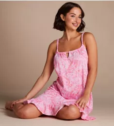 Classic Knit Short Tunnel Neck Strap Gown Pink Paisley S