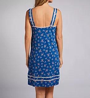 Classic Knit Lace Trimmed Gown Navy/Prt XL