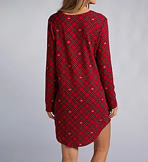 Knit Henley Sleepshirt Red Plaid S