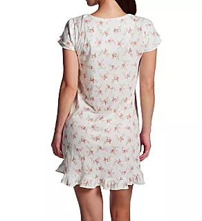 Classic Knit Flutter Sleeve Gown Ivory Floral S