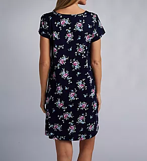 Classic Knit Flutter Sleeve Gown Navy Print S
