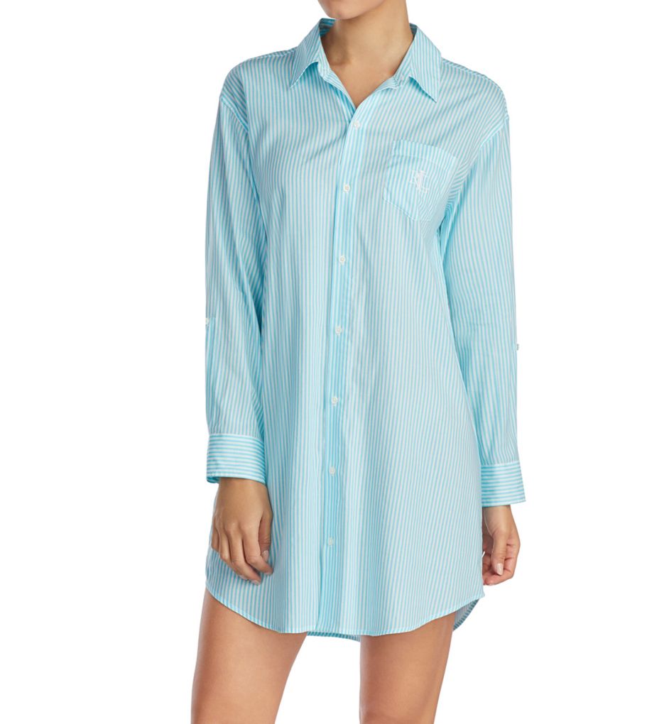 Classic Woven Long Sleeve Roll Tab Sleepshirt-gs