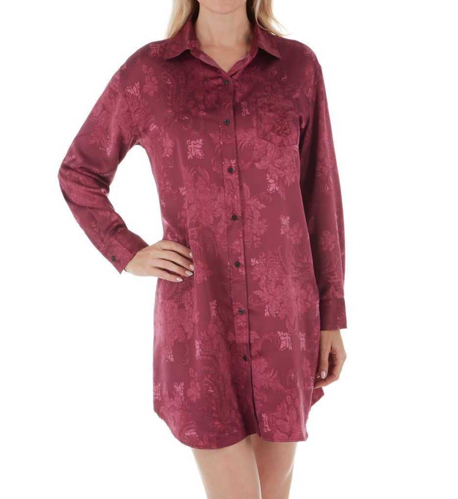 Satin Long Sleeve Button Front Sleepshirt-gs