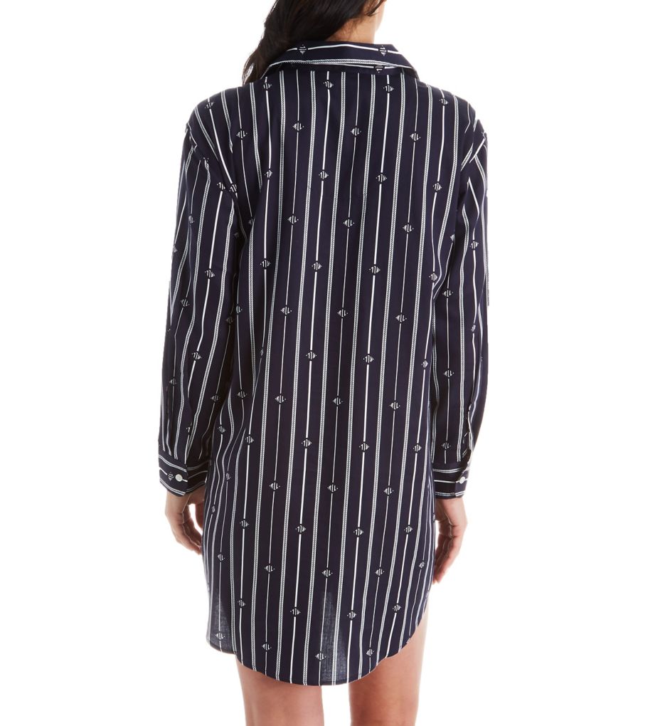 Logo Stripe Woven Long Sleeve Sleepshirt-bs