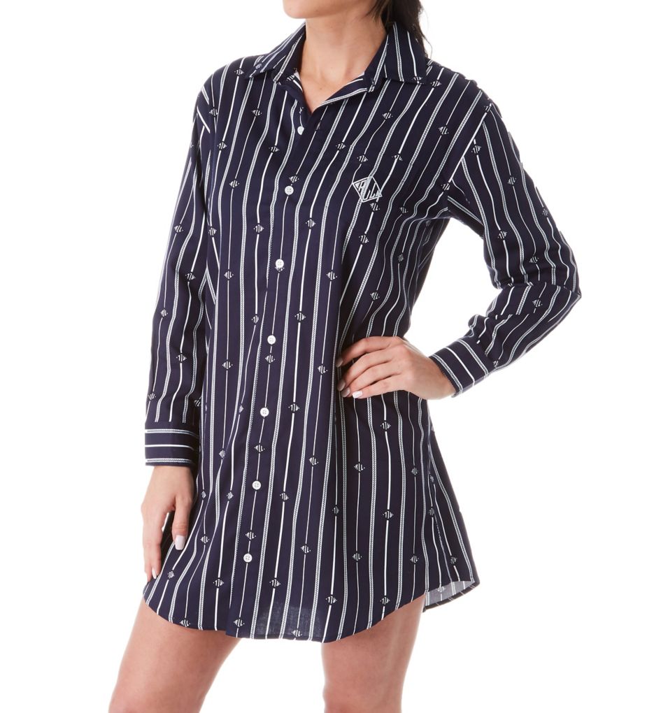 Logo Stripe Woven Long Sleeve Sleepshirt-gs