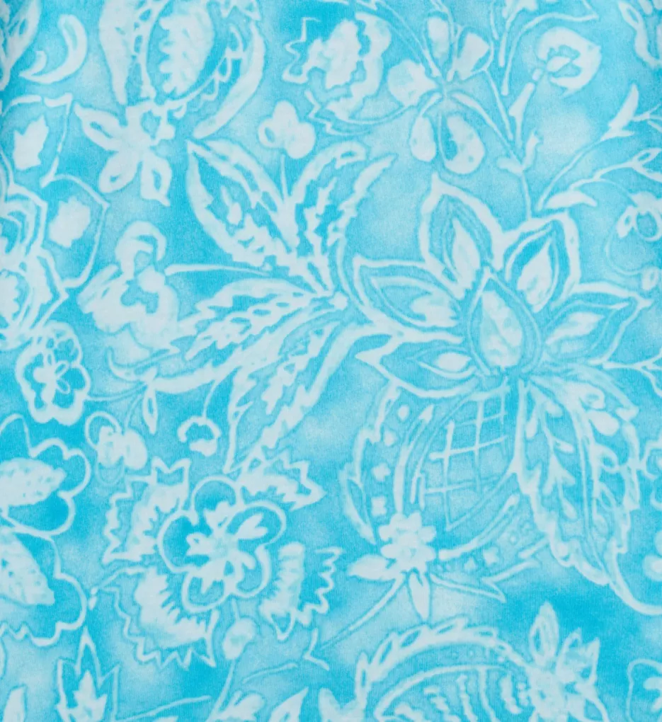 Classic Knit Short Sleeve Crew Neck Sleep Tee Turquoise Print S