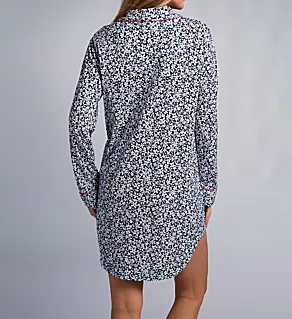 Classic Knit Collar Sleepshirt Navy Floral M