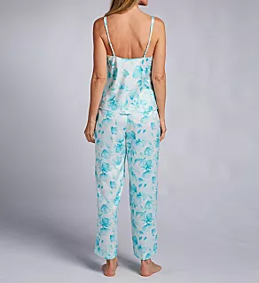 Satin Crop Pant PJ Set Aqua Print S