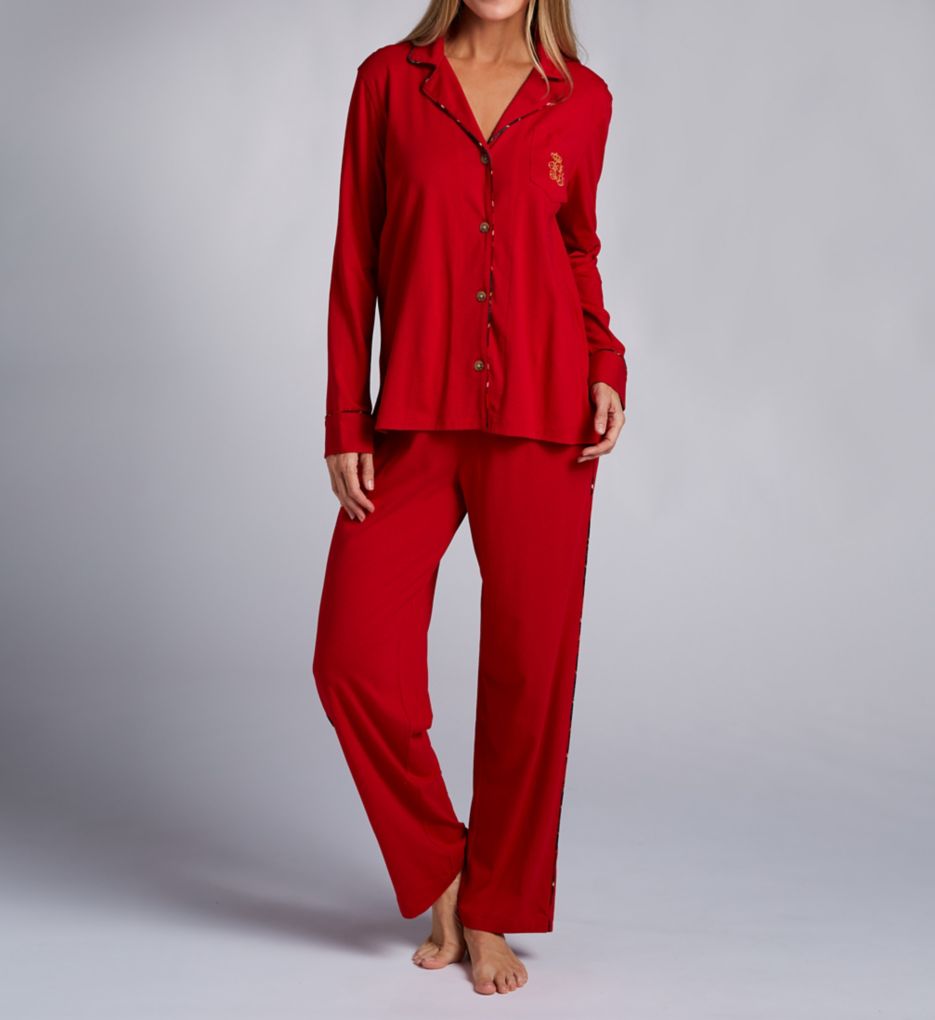 Classic Knit Long Sleeve Notch Collar Pant PJ Set